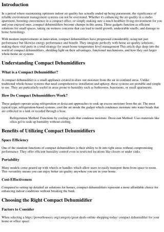 Compact Dehumidifiers: Efficient Solutions for Small Areas