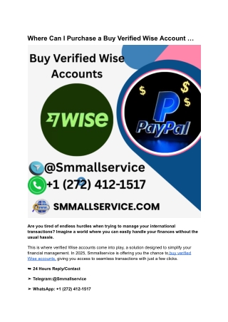 Where Can I Purchase a Buy Verified Wise Account …