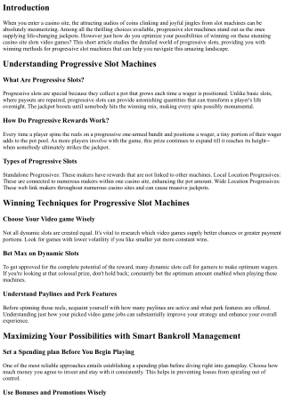 Winning Approaches for Progressive Port Machines