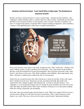 Zeeshan and Karina Hayat - From Small Wins to Big Leaps - The Roadmap to Business Growth