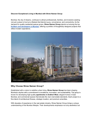 Discover Exceptional Living in Mumbai with Shree Naman Group
