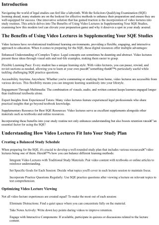 The Benefits of Using Video Lectures in Supplementing Your SQE Studies