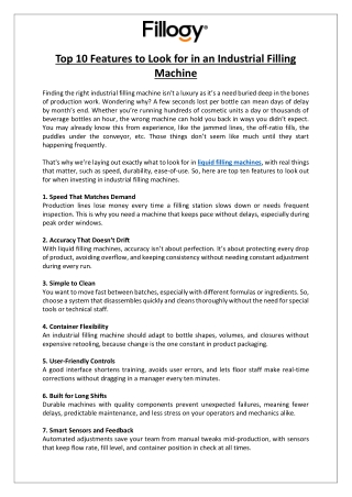 FILLING EVOLUTION GmbH - Top 10 Features to Look for in an Industrial Filling Machine