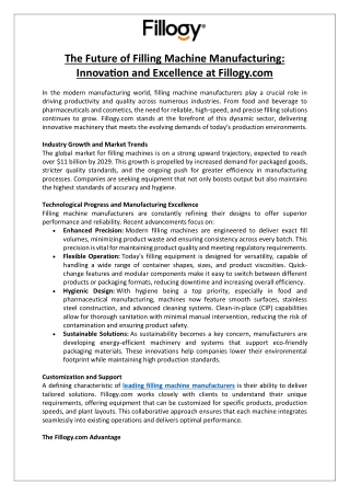 FILLING EVOLUTION GmbH - The Future of Filling Machine Manufacturing Innovation and Excellence at Fillogy.com