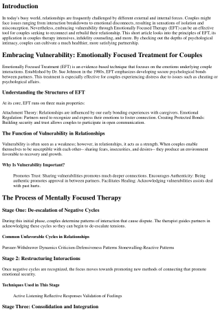 Accepting Vulnerability: Mentally Focused Therapy for Couples