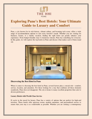 Exploring Pune's Best Hotels Your Ultimate Guide to Luxury and Comfort