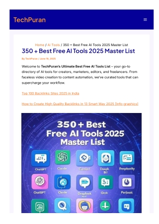 350   Best Free AI Tools 2025 Master List