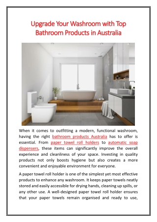 Upgrade Your Washroom with Top Bathroom Products in Australia