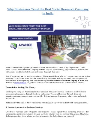 Why Businesses Trust the Best Social Research Company in India