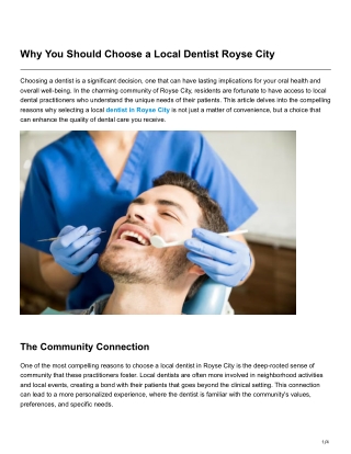 Why You Should Choose a Local Dentist Royse City