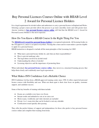 Buy Personal Licences Courses Online with BIIAB Level 2 Award for Personal Licence Holders