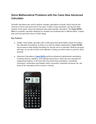 Solve Mathematical Problems with the Casio New Advanced Calculator