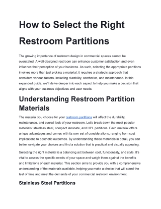 How to Select the Right Restroom Partitions