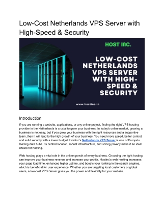 Low-Cost Netherlands VPS Server with High-Speed & Security