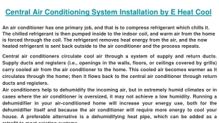 Central Air Conditioning System Installation by E Heat Cool