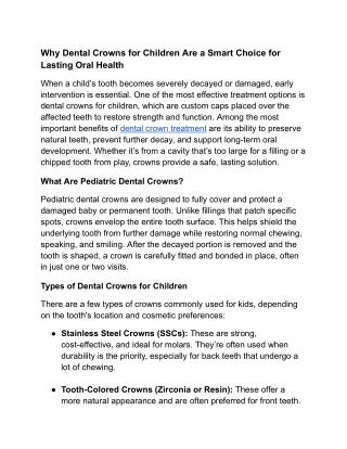 Why Dental Crowns for Children Are a Smart Choice for Lasting Oral Health
