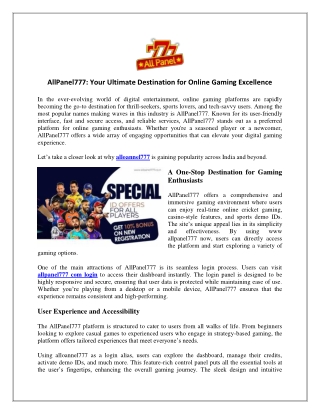 AllPanel777 Your Ultimate Destination for Online Gaming Excellence