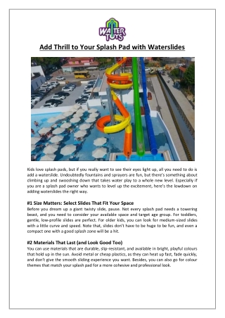 Empex Watertoys® - Add Thrill to Your Splash Pad with Waterslides