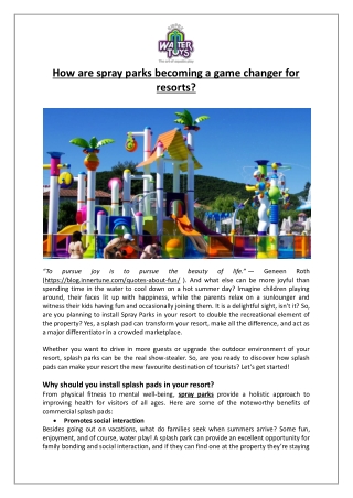 Empex Watertoys® - How are spray parks becoming a game changer for resorts