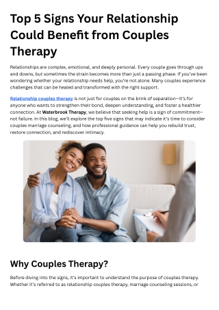 Top 5 Signs Your Relationship Could Benefit from Couples Therapy