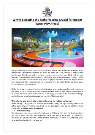 Empex Watertoys® - Why is Selecting the Right Flooring Crucial for Indoor Water Play Areas