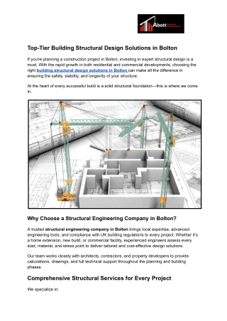 Top-Tier Building Structural Design Solutions in Bolton