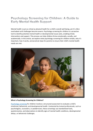Psychology Screening for Children