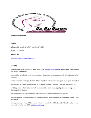 Pediatric ENT Brooklyn