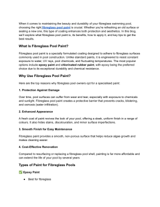 Fibreglass Pool Paint, The Ultimate Guide for a Smooth, Long-Lasting Finish