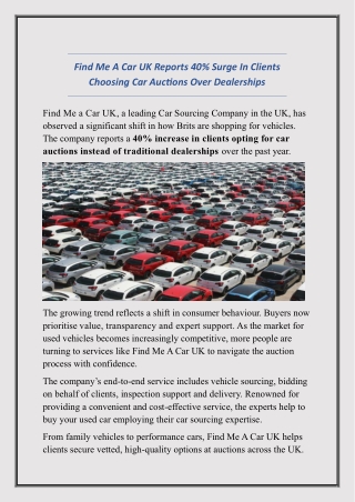 Find Me A Car UK Reports 40% Surge In Clients Choosing Car Auctions Over Dealerships