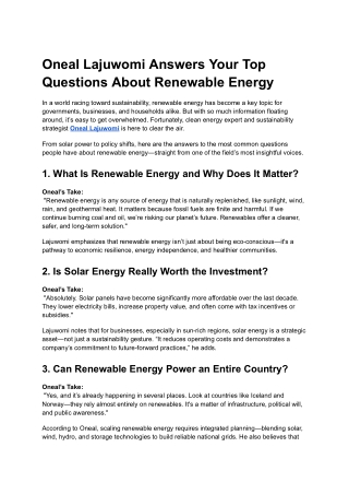 Oneal Omatseye Lajuwomi Answers Your Top Questions About Renewable Energy