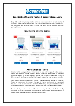 Long Lasting Chlorine Tablets | Oceanvistapool.com