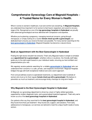 Comprehensive Gynecology Care at Magnaid Hospitals – A Trusted Name for Every Woman’s Health