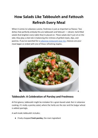 How Salads Like Tabbouleh and Fattoush Refresh Every Meal