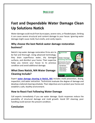 Fast and Dependable Water Damage Clean Up Solutions Natick