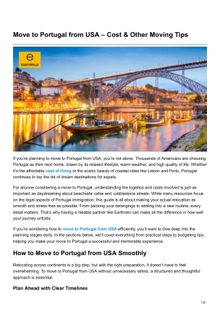 Move to Portugal from USA – Cost & Other Moving Tips
