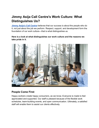 Work Culture at Jimmy Asija Call Centre: What Distinguishes Us?