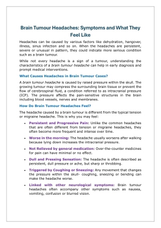 Brain Tumour Headaches: Symptoms and What They Feel Like