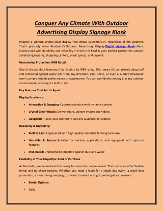 Conquer Any Climate With Outdoor Advertising Display Signage Kiosk