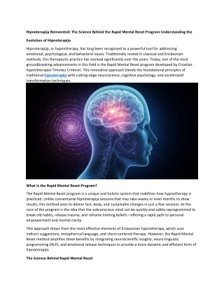 Hipnoterapija Reinvented: The Science Behind the Rapid Mental Reset Program