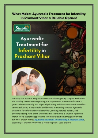 What Makes Ayurvedic Treatment for Infertility in Prashant Vihar a Reliable Opti