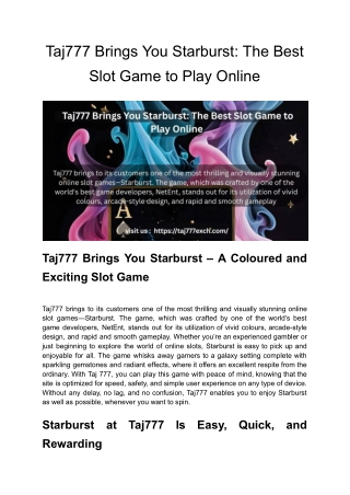 Taj777 Brings You Starburst_ The Best Slot Game to Play Online