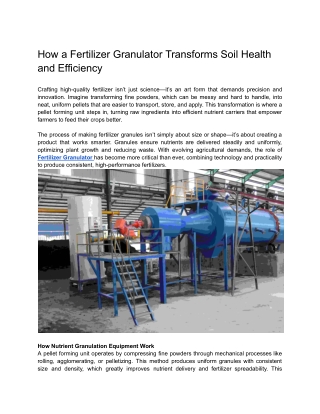 How a Fertilizer Granulator Transforms Soil Health and Efficiency