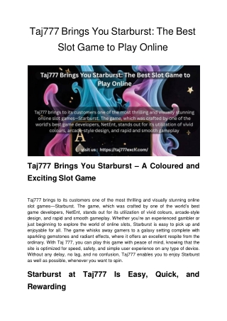 Taj777 Brings You Starburst_ The Best Slot Game to Play Online