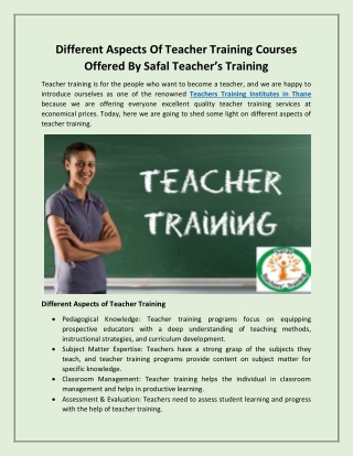 Teachers Training Institute In Thane