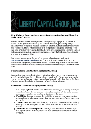 Construction Equipment Financing
