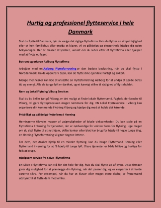 Hurtig og professionel flytteservice i hele Danmark