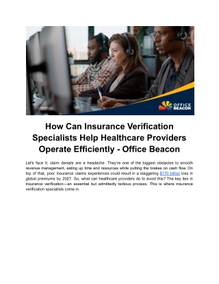 How Can Insurance Verification Specialists Help Healthcare Providers Operate Efficiently