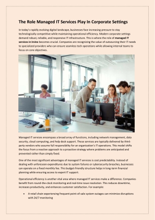 The Role Managed IT Services Play In Corporate Settings