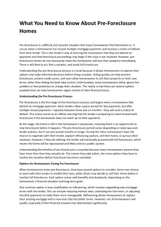 Pre-Foreclosure Homes